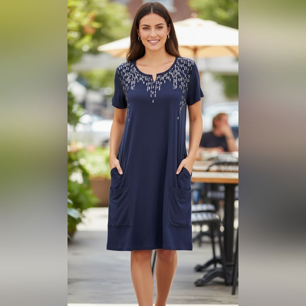Banana Republic navy Blue sequined t dress M
